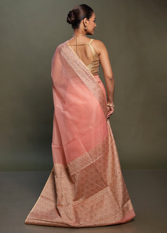 Peach Kota Cotton Saree With Blouse Piece