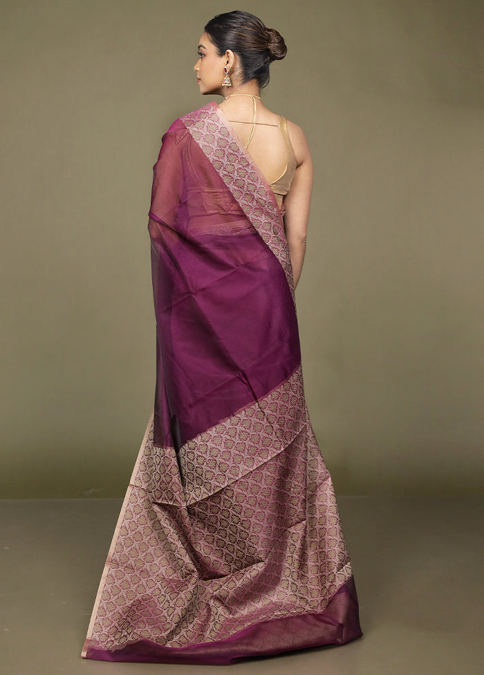 Purple Kota Cotton Saree With Blouse Piece