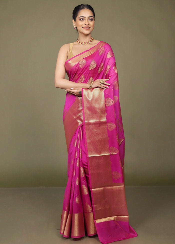 Pink Kora Silk Saree With Blouse Piece
