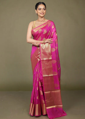 Pink Kora Silk Saree With Blouse Piece