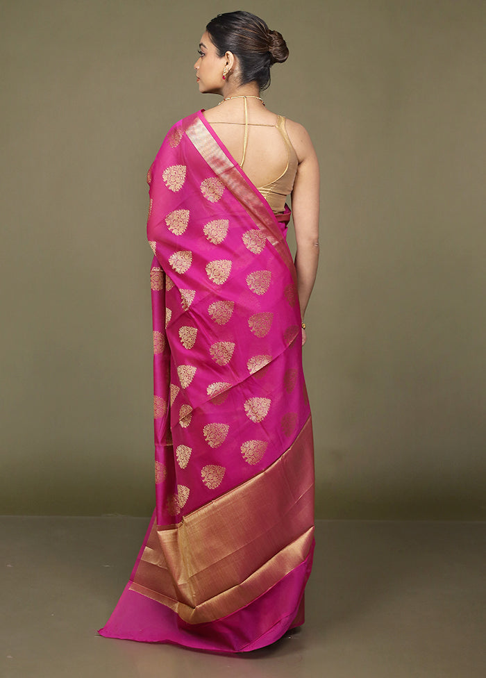 Pink Kora Silk Saree With Blouse Piece