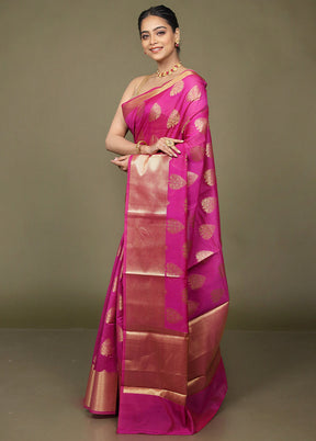 Pink Kora Silk Saree With Blouse Piece
