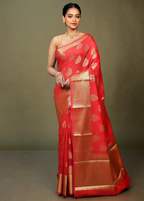Red Kora Silk Saree With Blouse Piece
