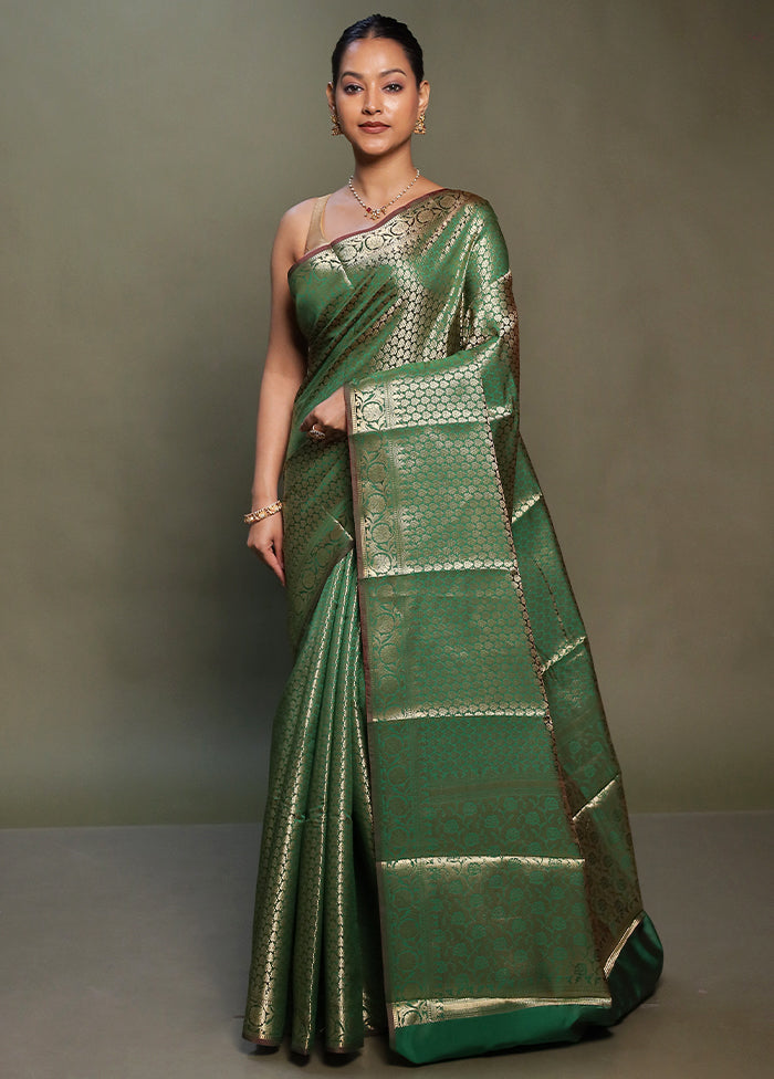 Green Kora Silk Saree With Blouse Piece