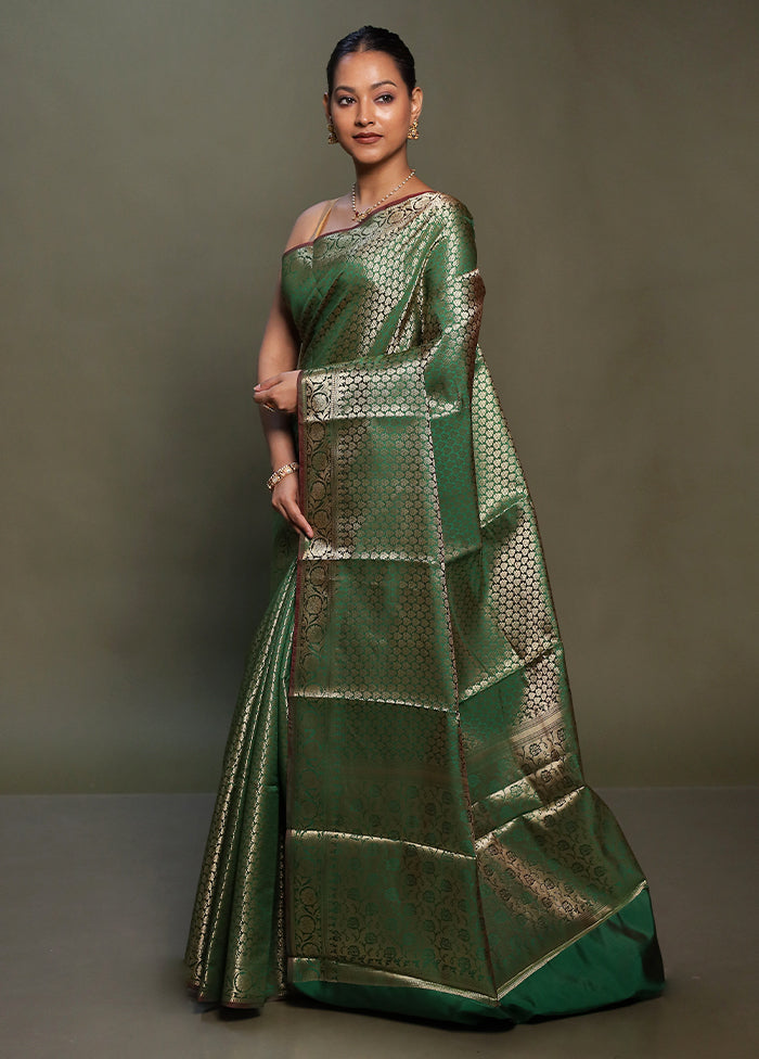 Green Kora Silk Saree With Blouse Piece