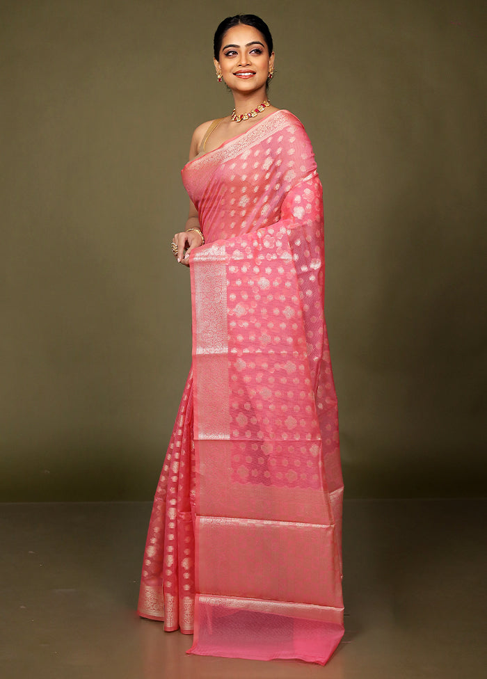 Pink Kota Cotton Saree With Blouse Piece