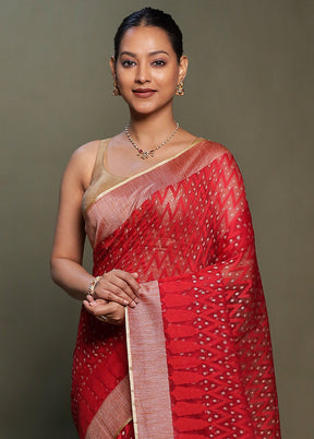 Red Net Saree With Blouse Piece