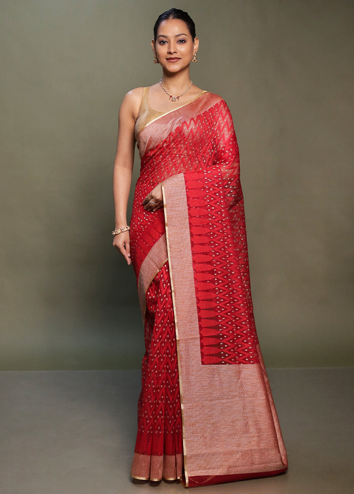 Red Net Saree With Blouse Piece