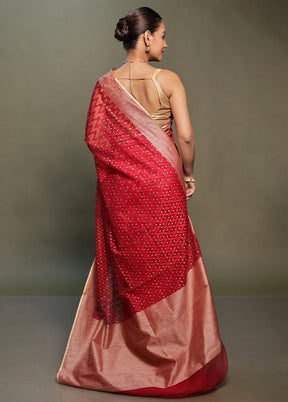 Red Net Saree With Blouse Piece