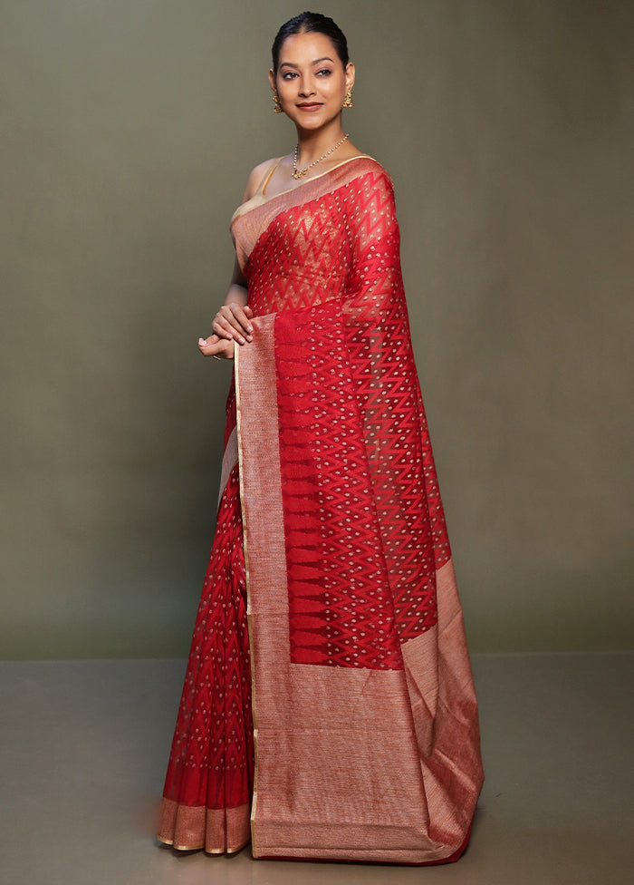 Red Net Saree With Blouse Piece