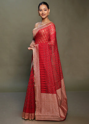 Red Net Saree With Blouse Piece