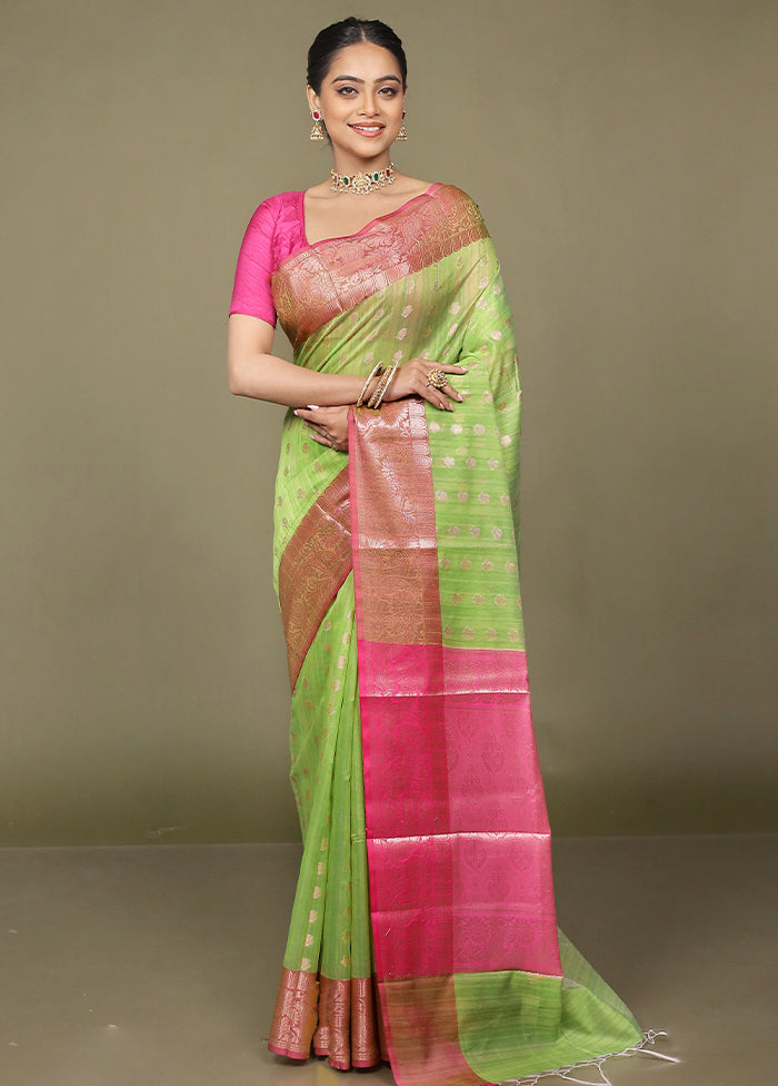 Green Kora Silk Saree With Blouse Piece