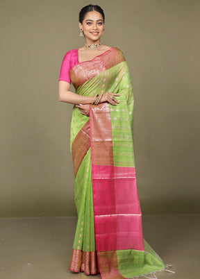 Green Kora Silk Saree With Blouse Piece