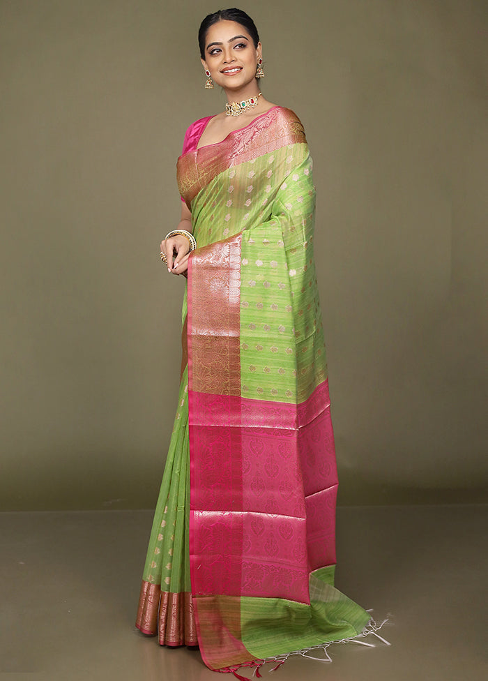 Green Kora Silk Saree With Blouse Piece