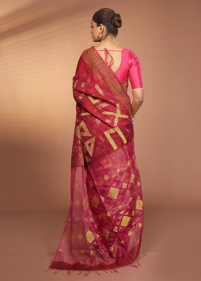 Pink Handloom Matka Pure Silk Saree With Blouse Piece
