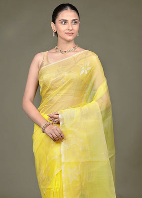 Yellow Handloom Matka Pure Silk Saree With Blouse Piece
