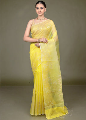 Yellow Handloom Matka Pure Silk Saree With Blouse Piece