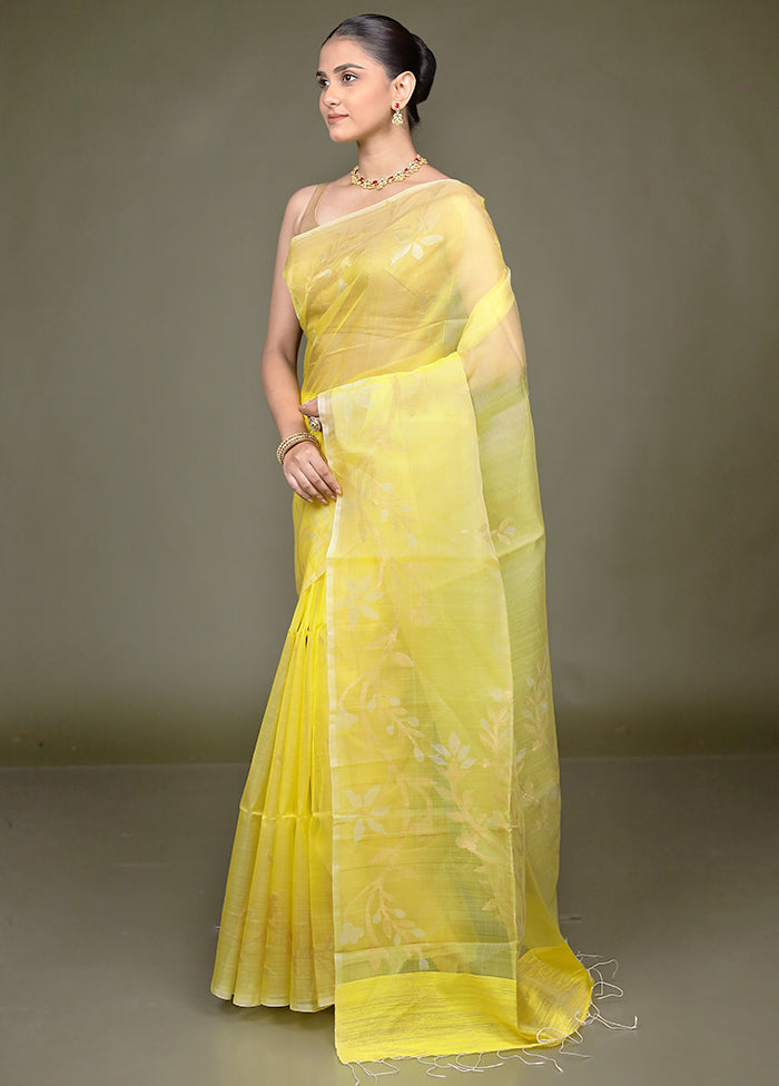 Yellow Handloom Matka Pure Silk Saree With Blouse Piece