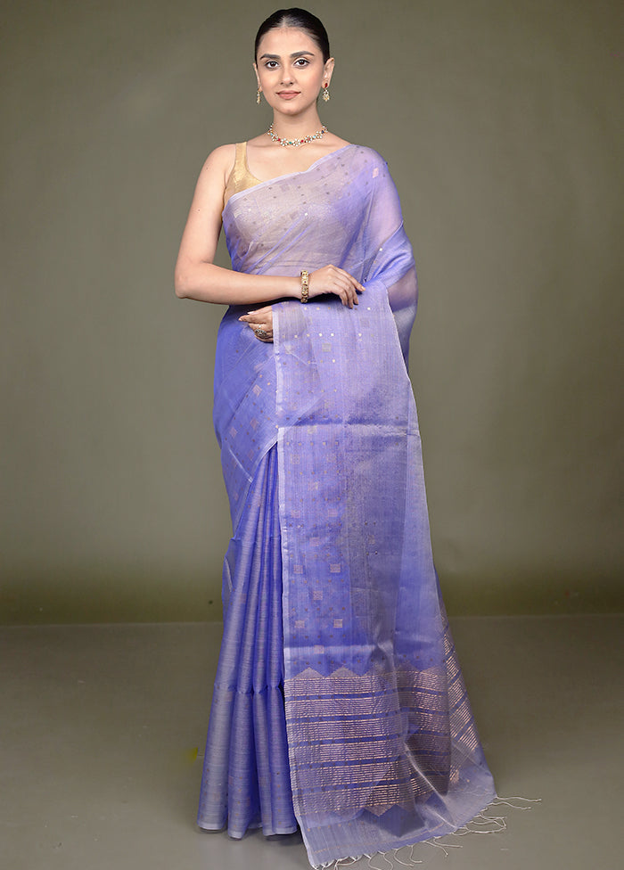 Blue Handloom Matka Pure Silk Saree With Blouse Piece