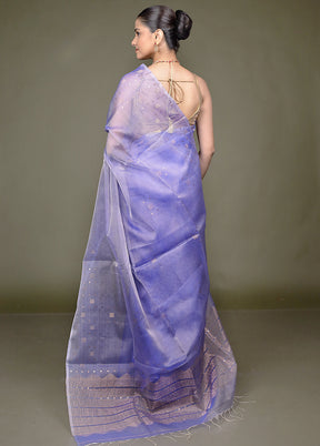 Blue Handloom Matka Pure Silk Saree With Blouse Piece