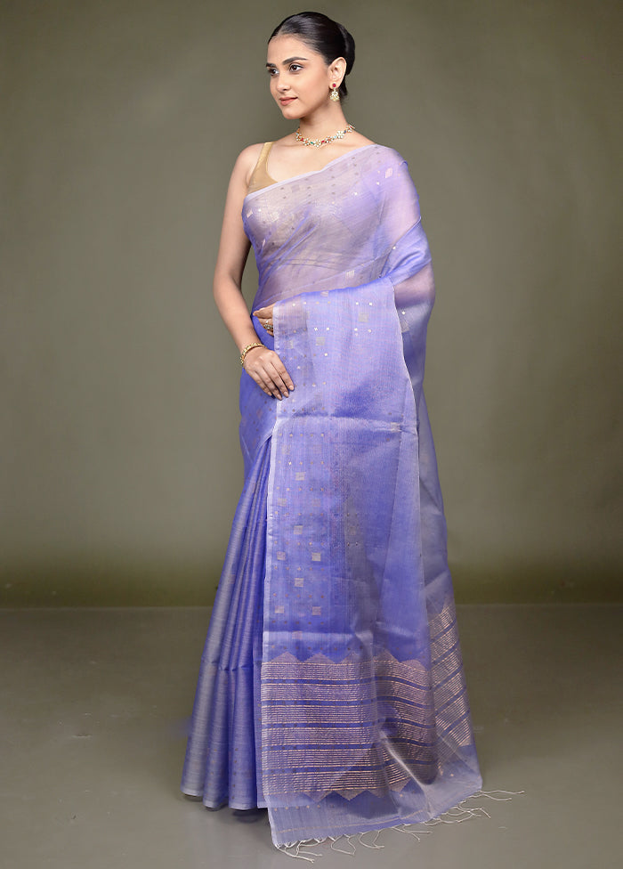 Blue Handloom Matka Pure Silk Saree With Blouse Piece