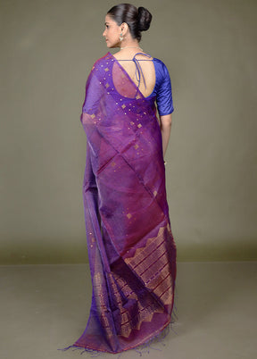 Purple Handloom Matka Pure Silk Saree With Blouse Piece