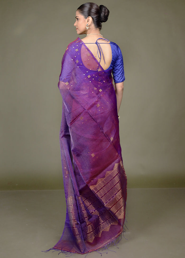 Purple Handloom Matka Pure Silk Saree With Blouse Piece