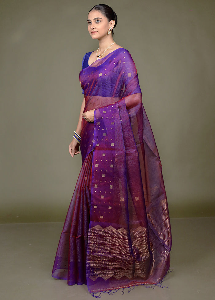 Purple Handloom Matka Pure Silk Saree With Blouse Piece