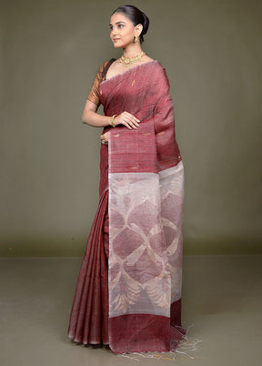 Maroon Handloom Matka Pure Silk Saree With Blouse Piece