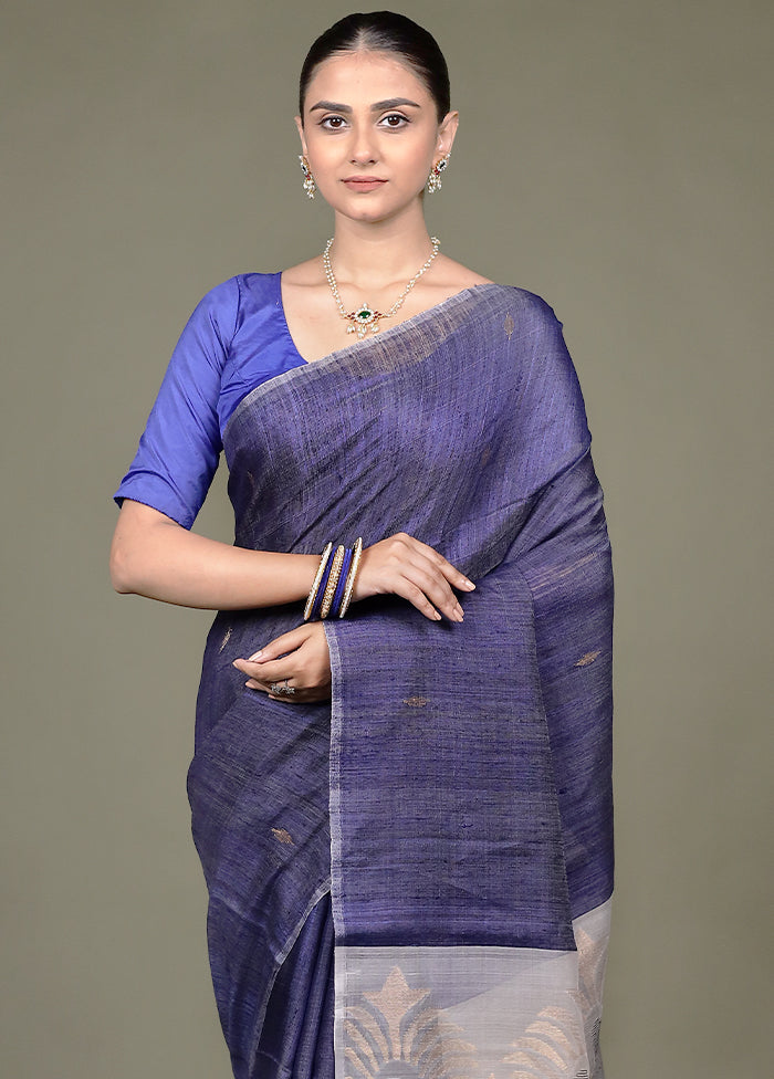 Blue Handloom Matka Pure Silk Saree With Blouse Piece