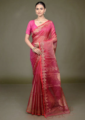 Red Handloom Matka Pure Silk Saree With Blouse Piece