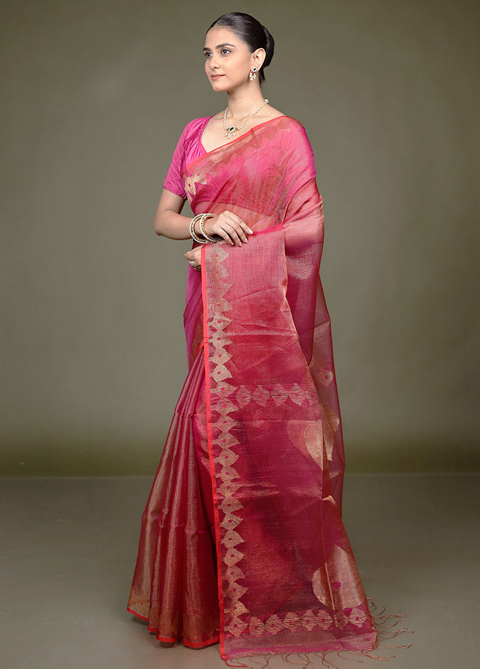 Red Handloom Matka Pure Silk Saree With Blouse Piece