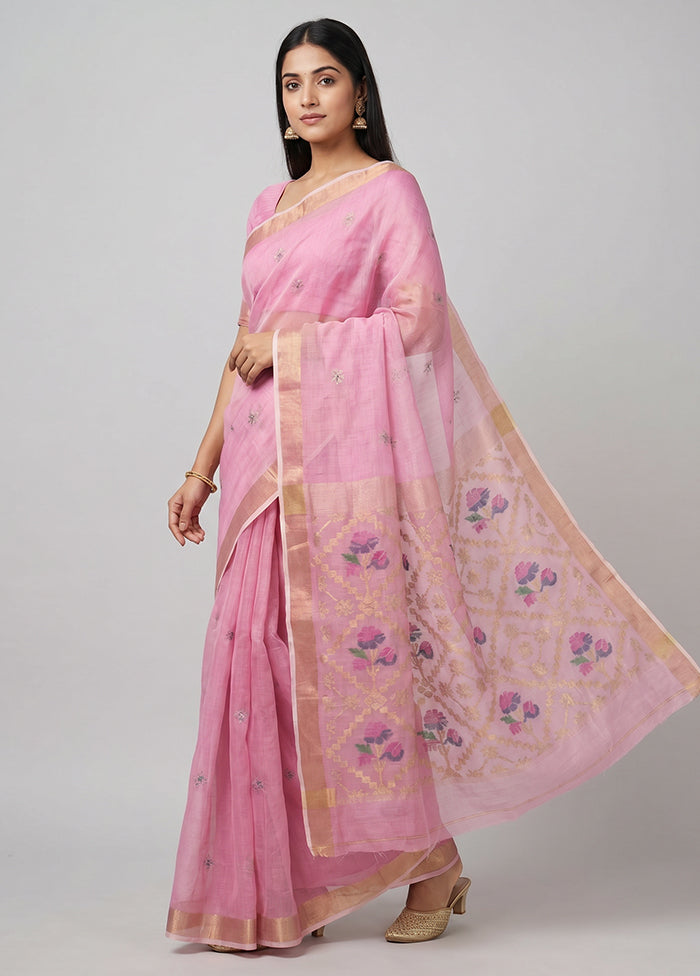 Pink Handloom Matka Pure Silk Saree With Blouse Piece