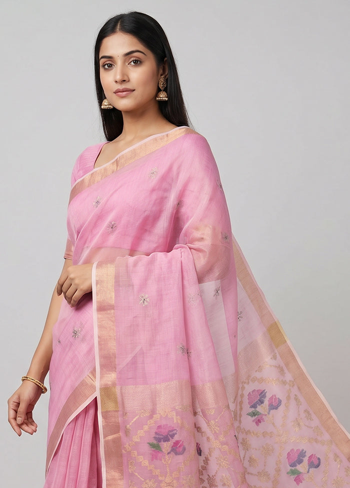 Pink Handloom Matka Pure Silk Saree With Blouse Piece