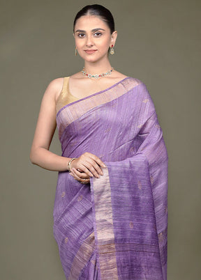 Purple Handloom Matka Pure Silk Saree With Blouse Piece