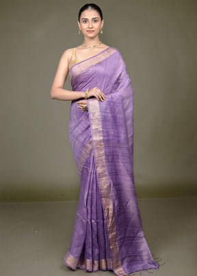 Purple Handloom Matka Pure Silk Saree With Blouse Piece