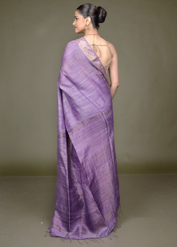 Purple Handloom Matka Pure Silk Saree With Blouse Piece