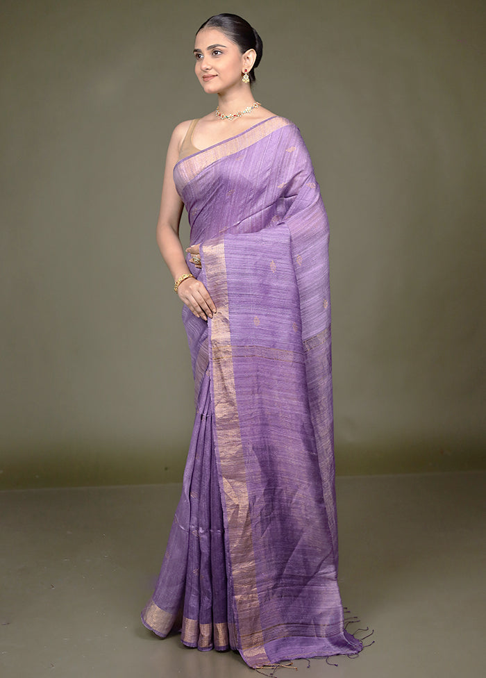 Purple Handloom Matka Pure Silk Saree With Blouse Piece