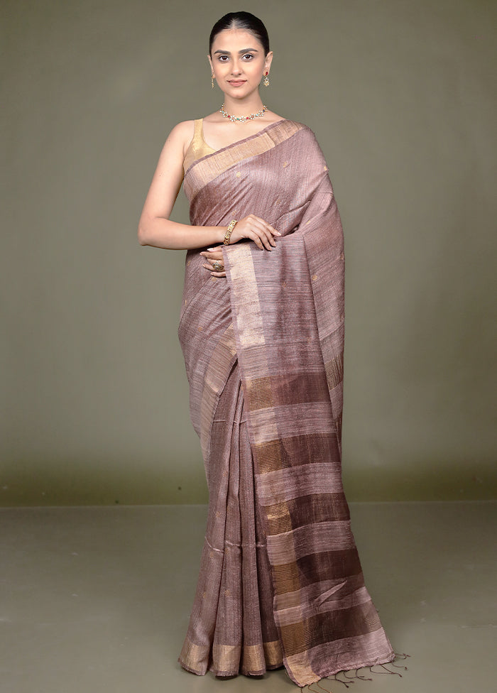 Brown Handloom Matka Pure Silk Saree With Blouse Piece