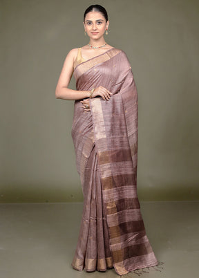 Brown Handloom Matka Pure Silk Saree With Blouse Piece