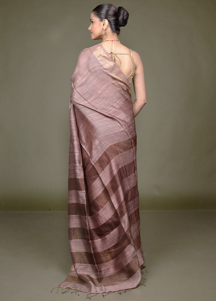 Brown Handloom Matka Pure Silk Saree With Blouse Piece