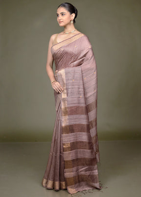 Brown Handloom Matka Pure Silk Saree With Blouse Piece
