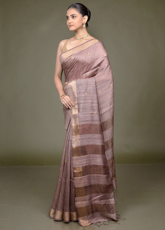 Brown Handloom Matka Pure Silk Saree With Blouse Piece