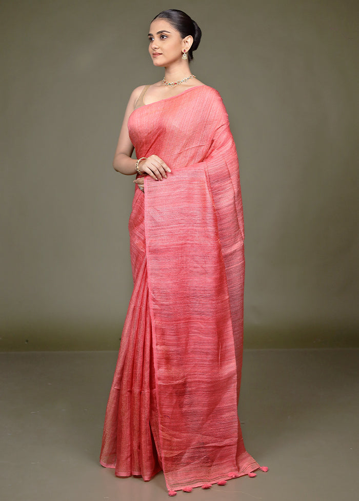 Pink Handloom Matka Pure Silk Saree With Blouse Piece