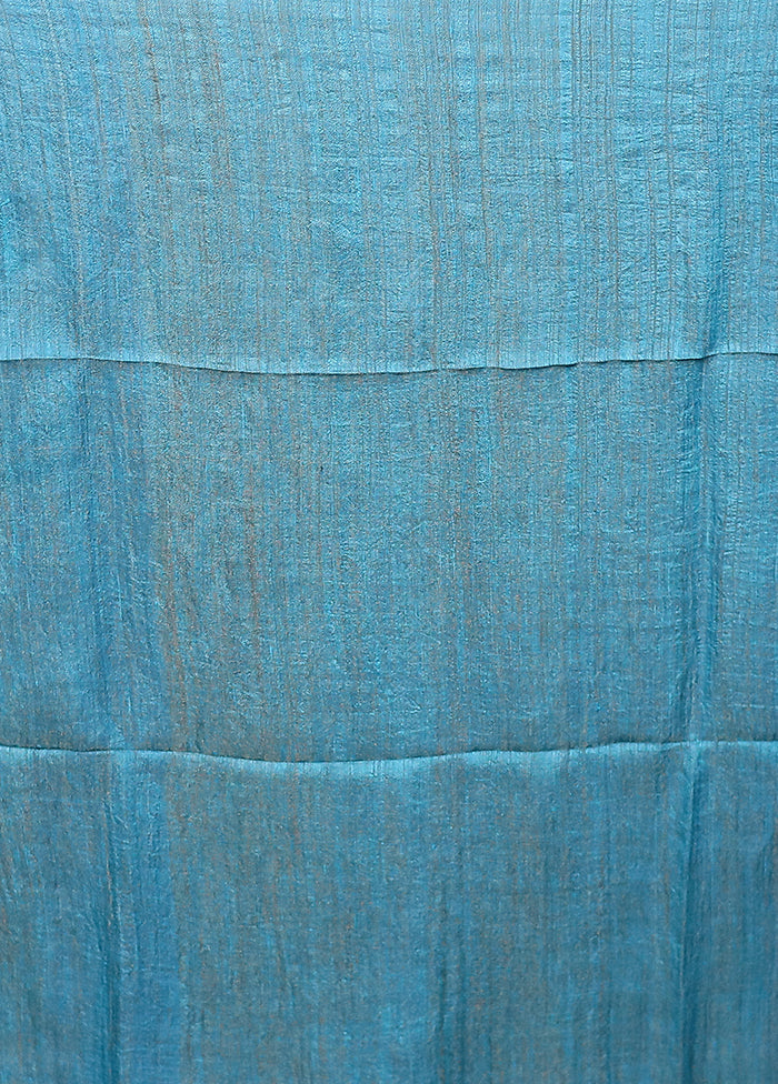 Blue Handloom Matka Pure Silk Saree With Blouse Piece