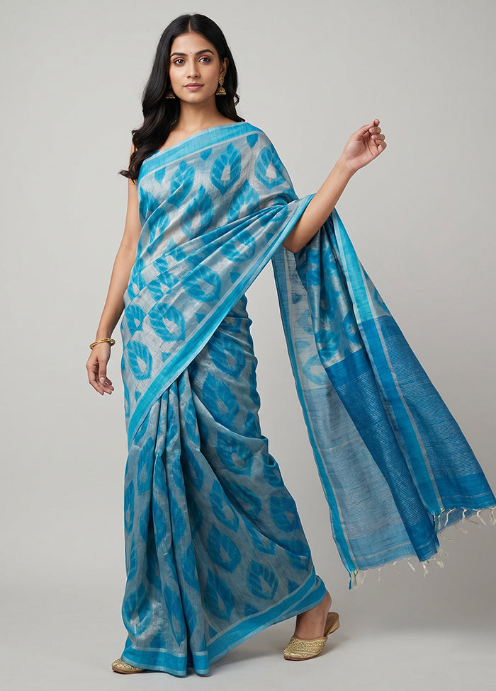 Blue Handloom Matka Pure Silk Saree With Blouse Piece