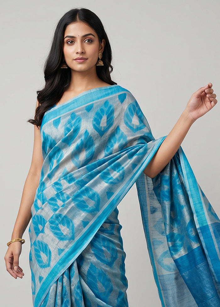 Blue Handloom Matka Pure Silk Saree With Blouse Piece
