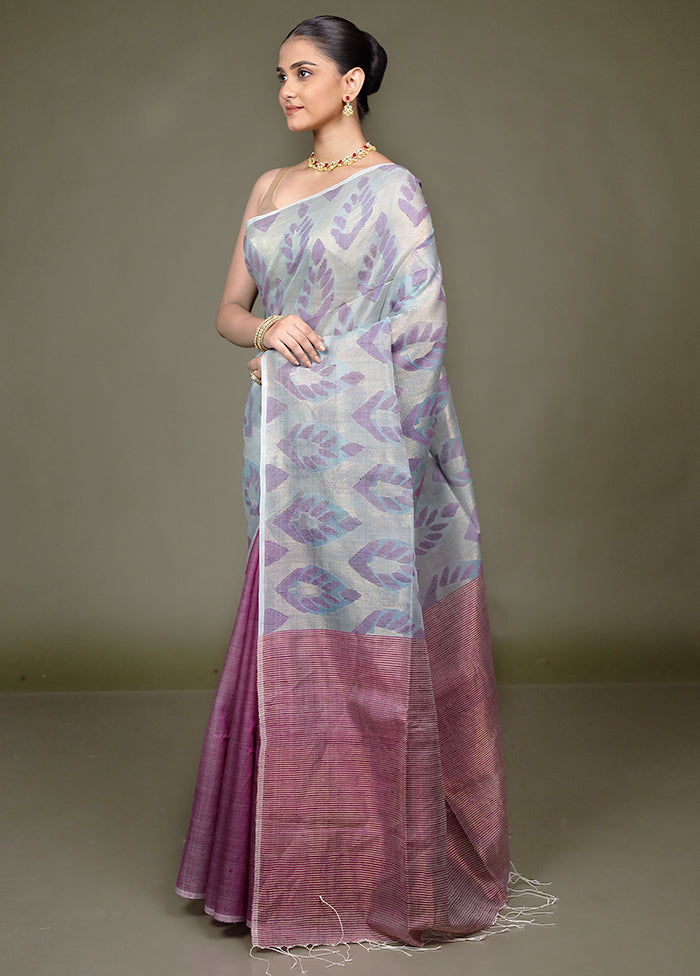 Blue Handloom Matka Pure Silk Saree With Blouse Piece