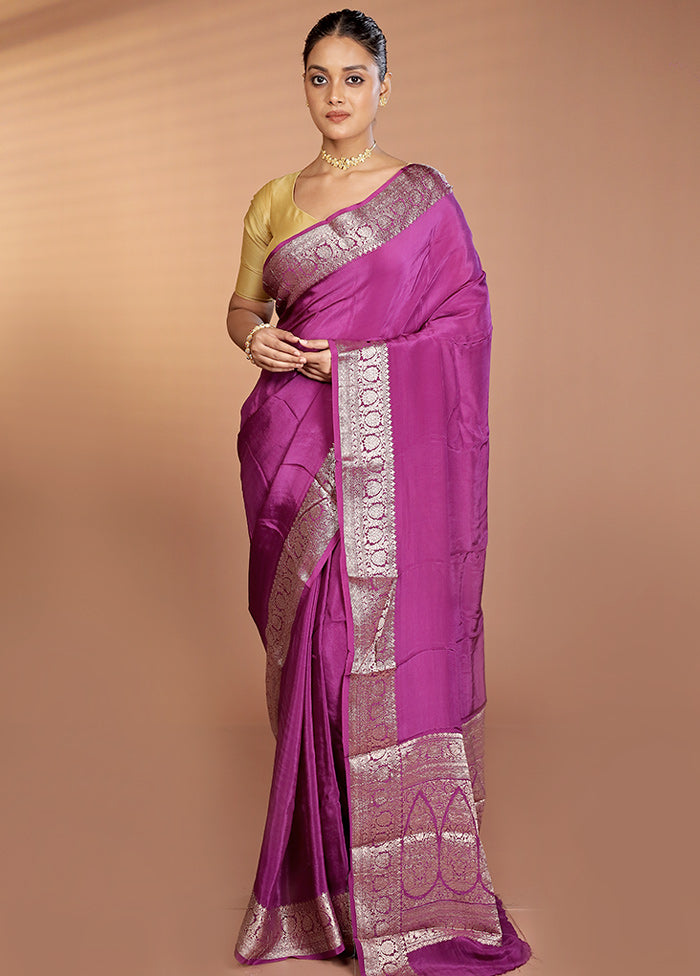 Purple Chiffon Silk Saree With Blouse Piece