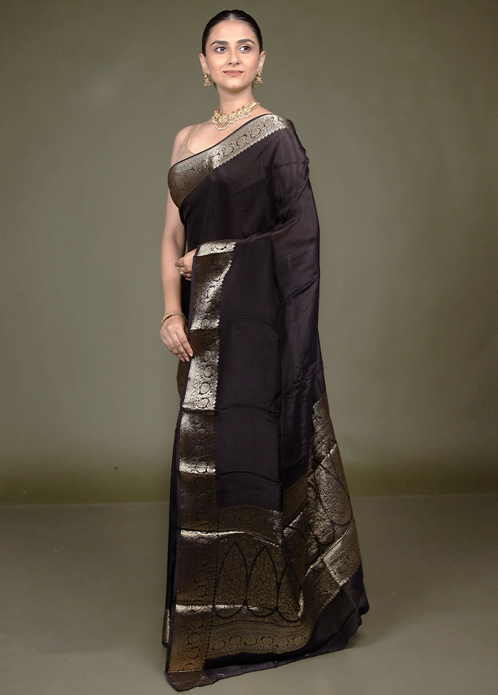 Black Chiffon Silk Saree With Blouse Piece
